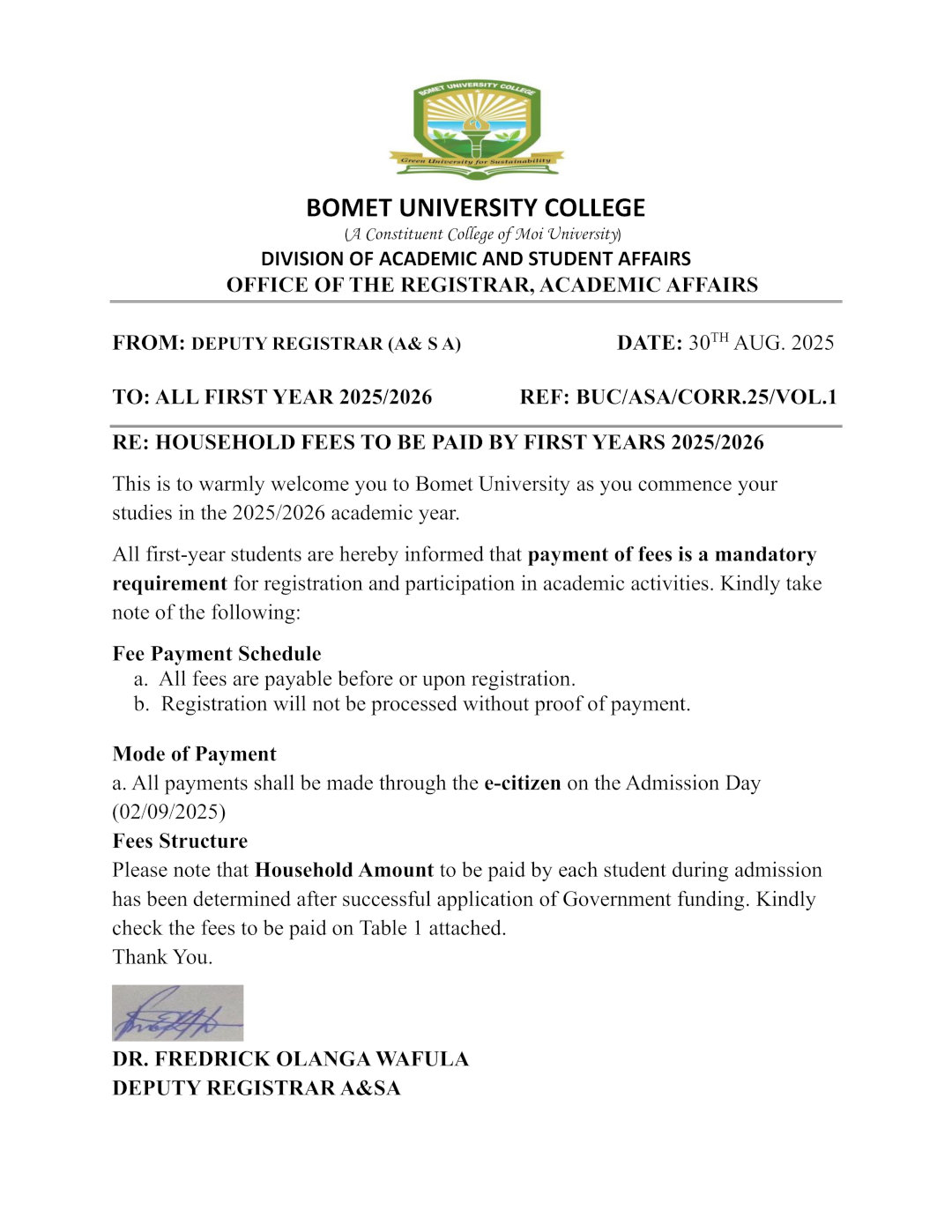Memo to Students